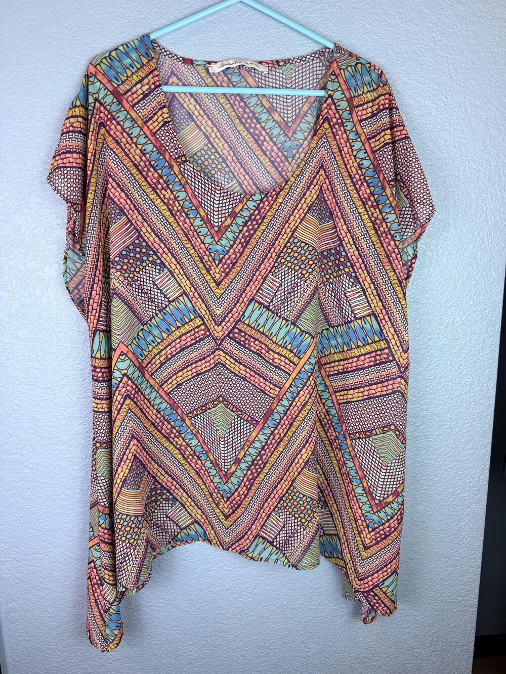 American Rag Cie Blouse Womens One Size Multicolor Geometric Chiffon Tunic Top
